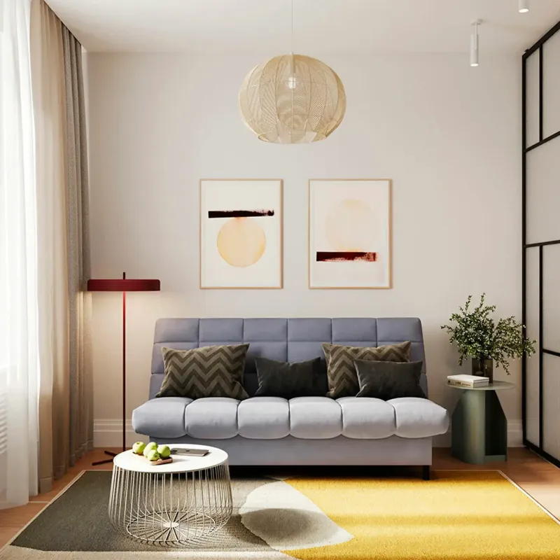 ЮТА Диван прямой серый ППУ, с черными ножками