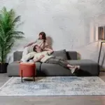 НОВЫЕ ЭМОЦИИ Диван прямой, серый, банкетка справа