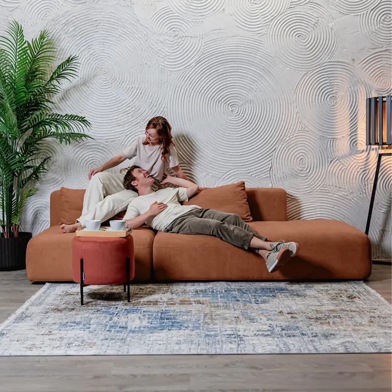 НОВЫЕ ЭМОЦИИ Диван прямой, терракотовый, банкетка справа