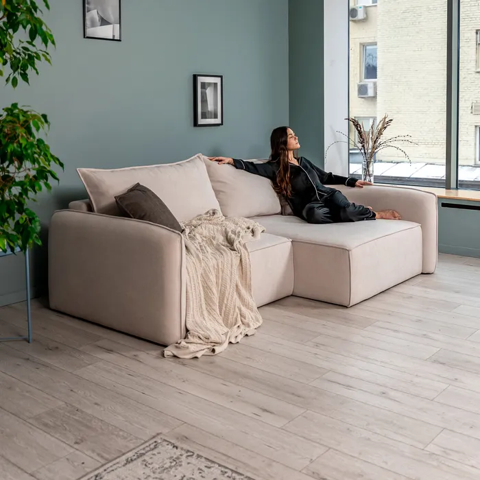 ПОРТЛЕНД Диван угловой светло-бежевый, букле