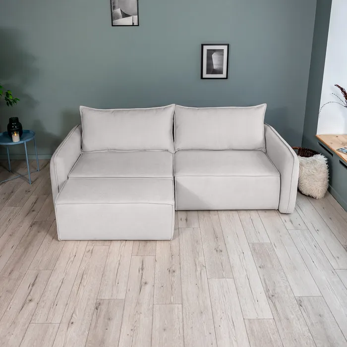 ПОРТЛЕНД Диван прямой с банкеткой светло-серый, букле