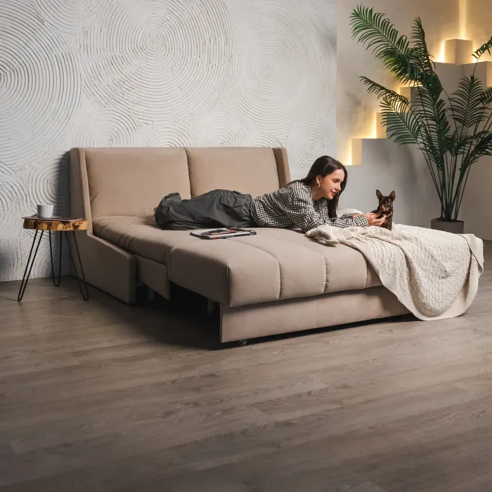 ГАРМОНИЯ СНА Кровать-диван прямой светло-бежевый, 160, ППУ