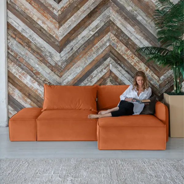 ПОРТЛЕНД Диван прямой с банкеткой терракотовый