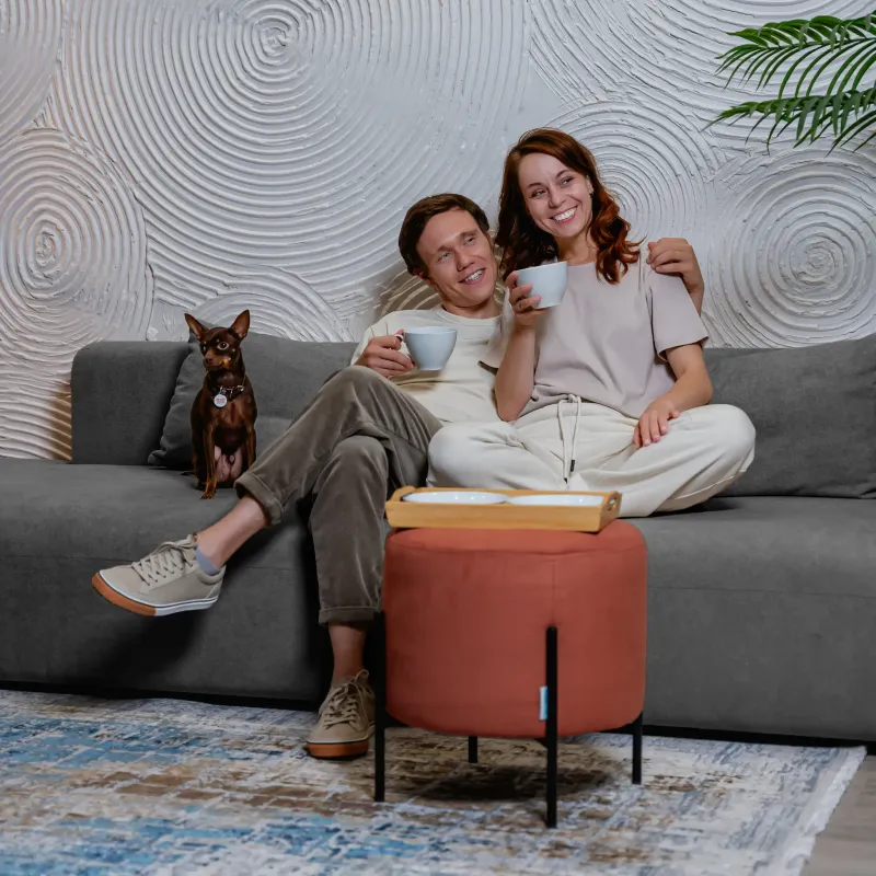 НОВЫЕ ЭМОЦИИ Диван прямой, серый, банкетка слева