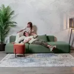 НОВЫЕ ЭМОЦИИ Диван прямой, темно-зеленый, банкетка справа