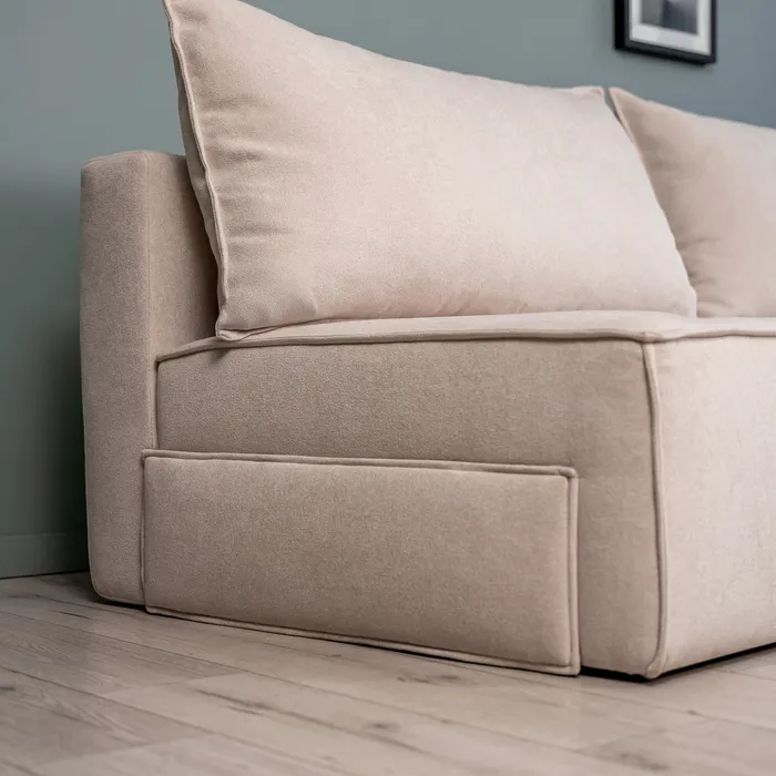 ПОРТЛЕНД Диван прямой с банкеткой светло-бежевый, букле