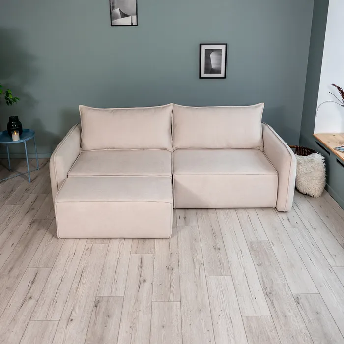 ПОРТЛЕНД Диван прямой с банкеткой светло-бежевый, букле