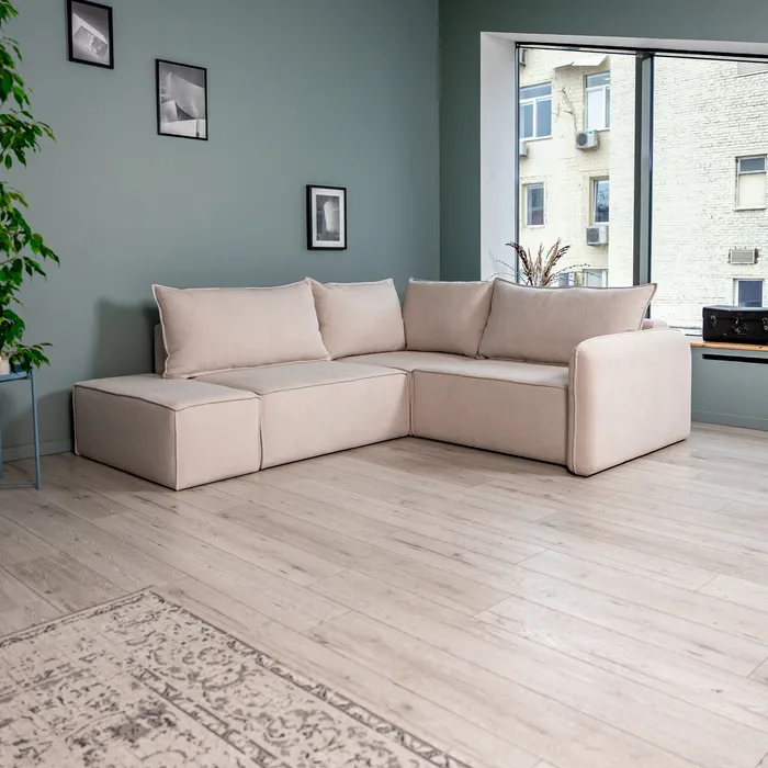 ПОРТЛЕНД 2XL Диван угловой с банкеткой светло-бежевый, букле