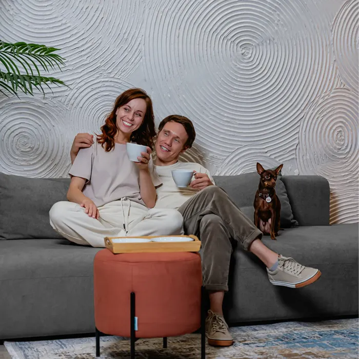 НОВЫЕ ЭМОЦИИ Диван прямой, серый, банкетка справа