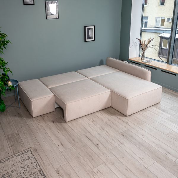 ПОРТЛЕНД Диван угловой с банкеткой светло-бежевый, букле