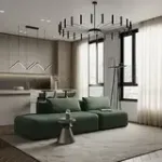 НОВЫЕ ЭМОЦИИ Диван прямой, темно-зеленый, банкетка слева