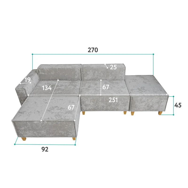 РАЙСКИЙ УГОЛОК Диван угловой серый, с Crash-эффектом