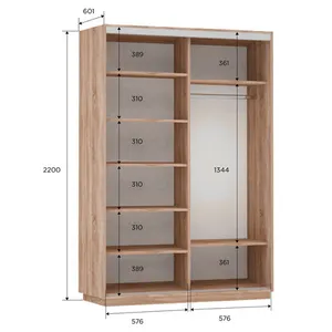 Экспенс Шкаф-купе двухдверный с зеркалом, 120х220х60, Золотистый