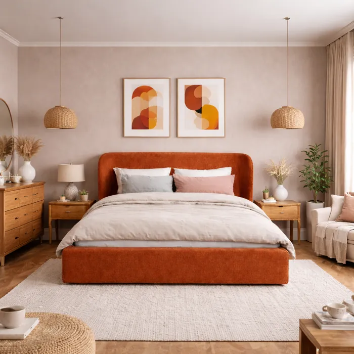 МЯГКОЕ ОБЛАКО Двухспальная кровать, терракотовый