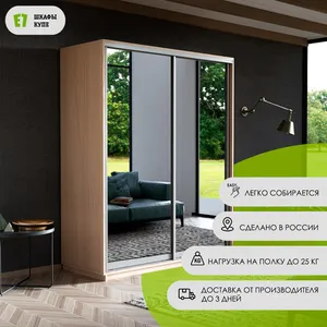Экспенс Шкаф-купе двухдверный с зеркалом, 160х220х60, Светло-бежевый