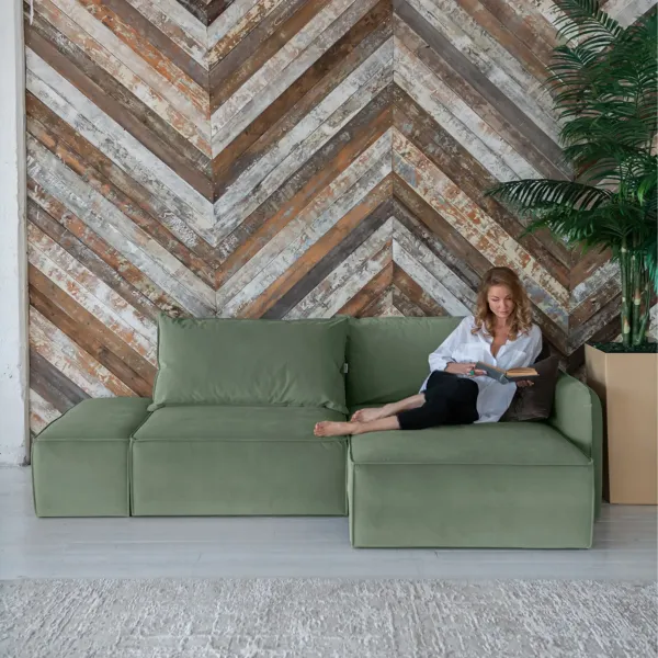 ПОРТЛЕНД Диван прямой с банкеткой зеленый