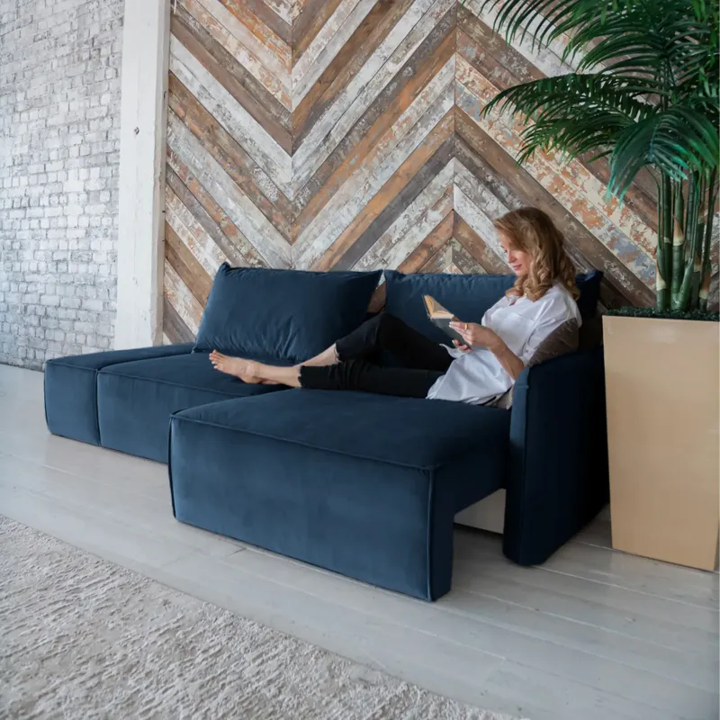 ПОРТЛЕНД Диван прямой с банкеткой синий ПОРТЛЕНД Диван прямой с банкеткой синий