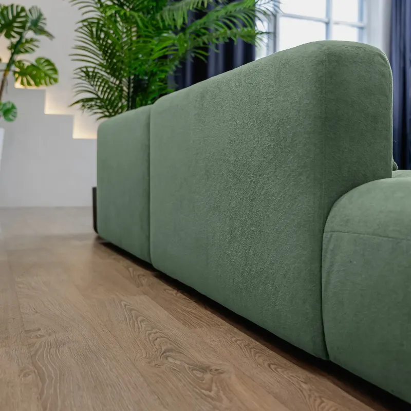 НОВЫЕ ЭМОЦИИ Диван прямой, темно-зеленый, банкетка слева