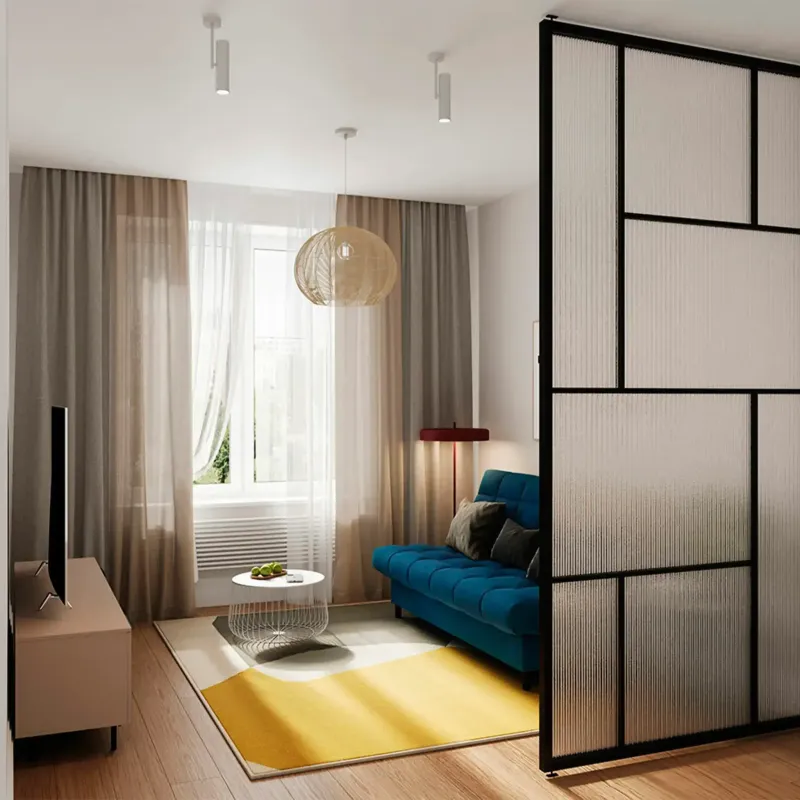 ЮТА Диван прямой синий ППУ, с черными ножками