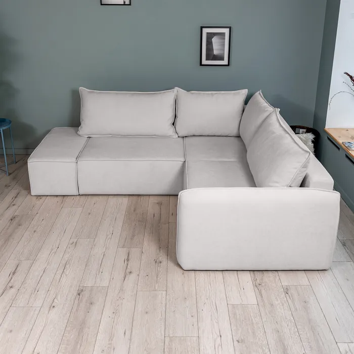 ПОРТЛЕНД 2XL Диван угловой с банкеткой светло-серый, букле