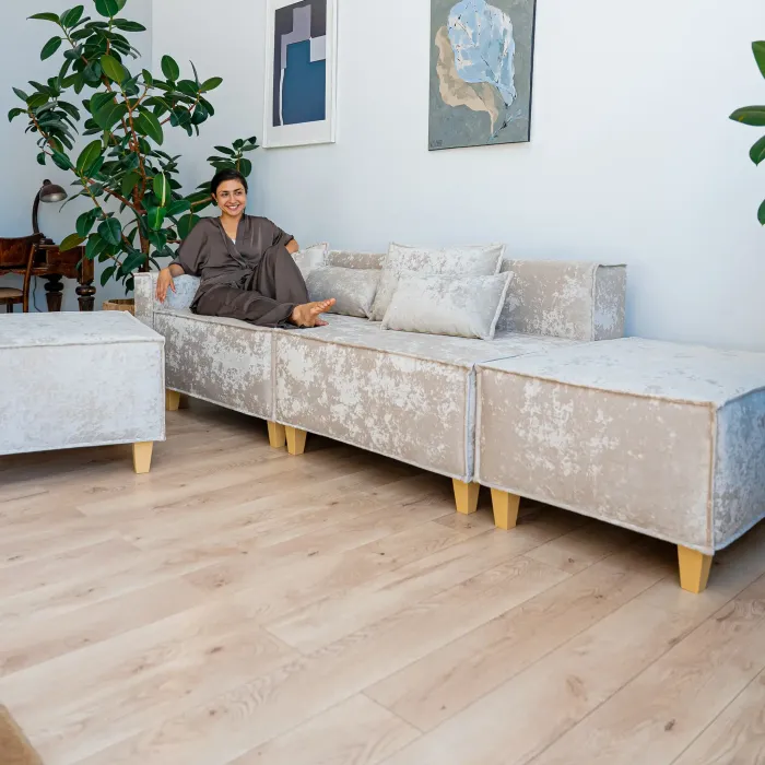 РАЙСКИЙ УГОЛОК Диван угловой бежевый, с Crash-эффектом