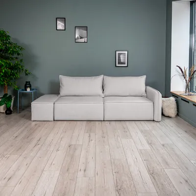 ПОРТЛЕНД Диван прямой с банкеткой светло-серый, букле