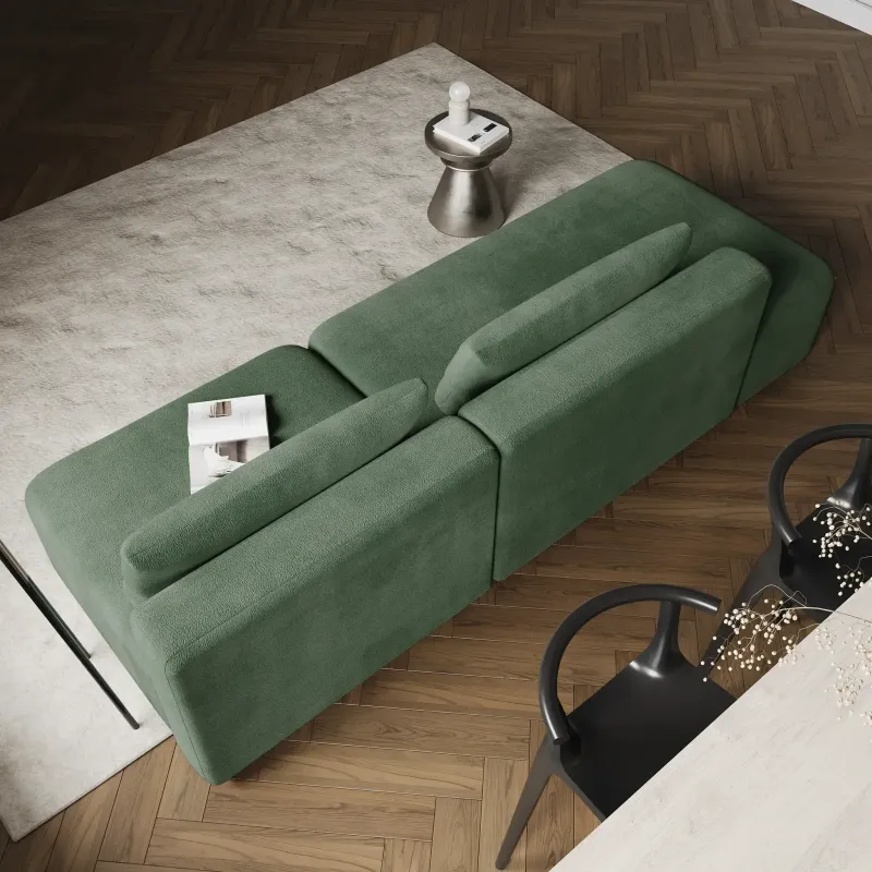 НОВЫЕ ЭМОЦИИ Диван прямой, темно-зеленый, банкетка слева