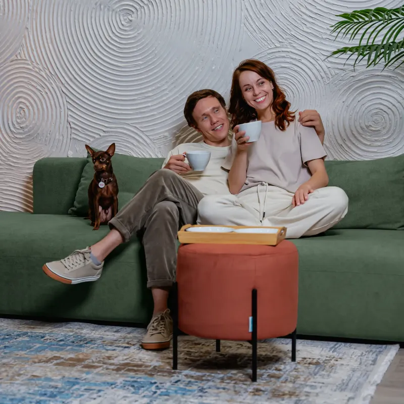 НОВЫЕ ЭМОЦИИ Диван прямой, темно-зеленый, банкетка слева