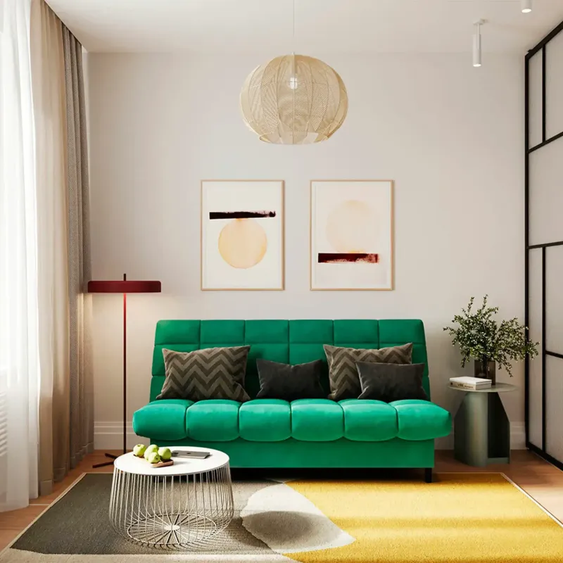 ЮТА Диван прямой зеленый ППУ, с черными ножками