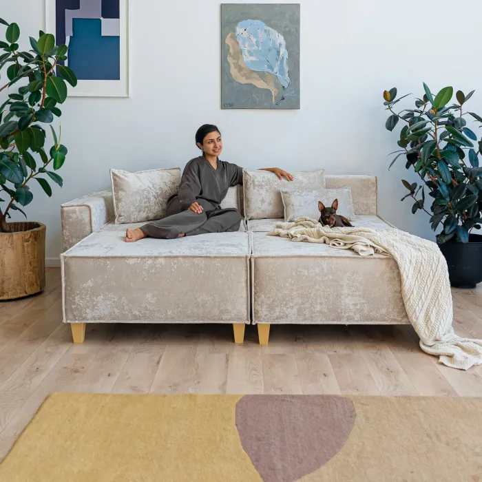 РАЙСКИЙ УГОЛОК Диван угловой бежевый, с Crash-эффектом