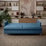 СКАНДИ Диван тканевый прямой синий