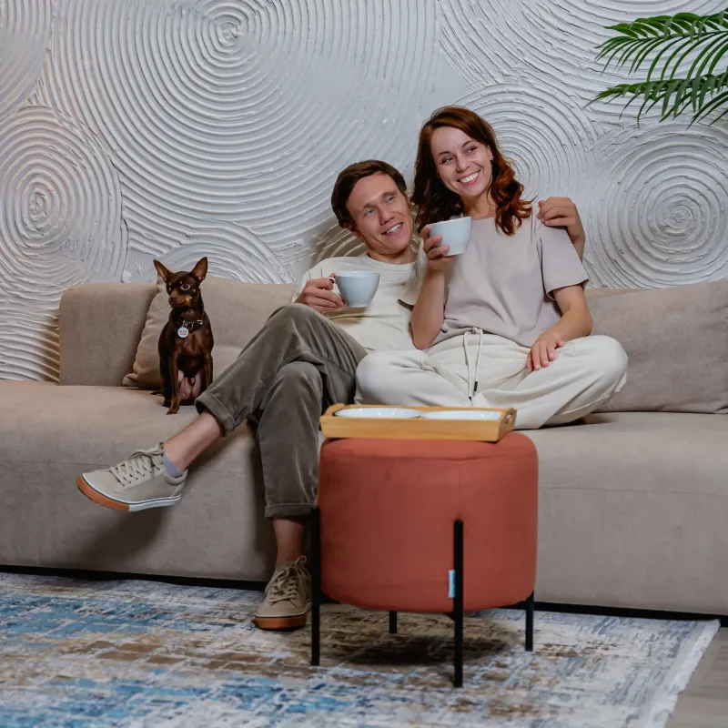 НОВЫЕ ЭМОЦИИ Диван прямой, латте, банкетка слева