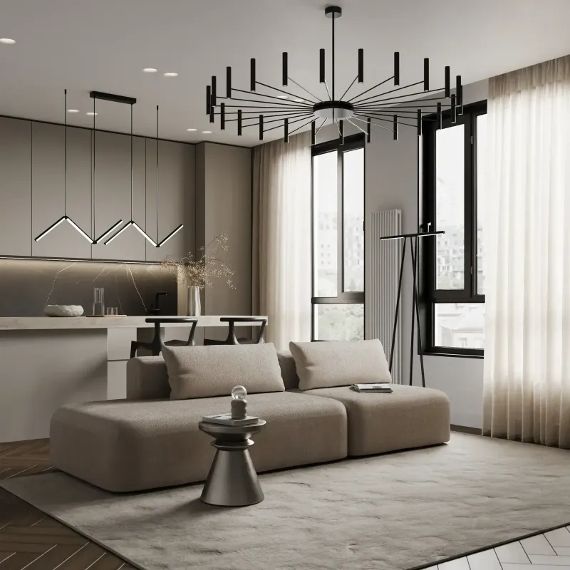 НОВЫЕ ЭМОЦИИ Диван прямой, латте, банкетка слева