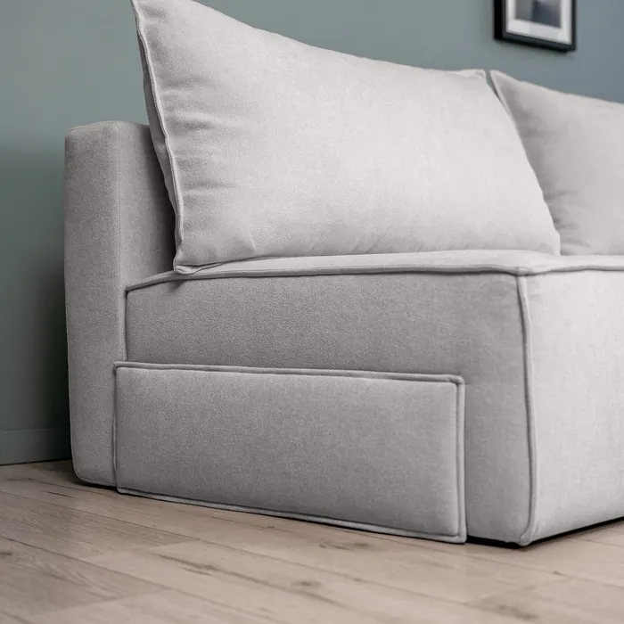 ПОРТЛЕНД Диван прямой с банкеткой светло-серый, букле