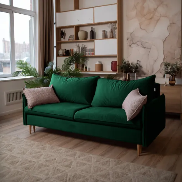 СКАНДИ Диван тканевый прямой изумрудный