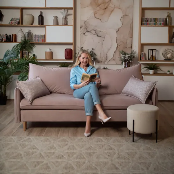 СКАНДИ Диван тканевый прямой розовый