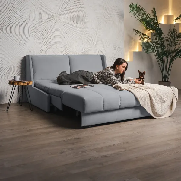 ГАРМОНИЯ СНА Кровать-диван прямой светло-серый, 160, ППУ