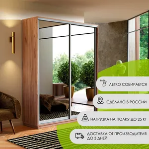 Экспенс Шкаф-купе двухдверный с зеркалом, 140х240х45, Золотистый