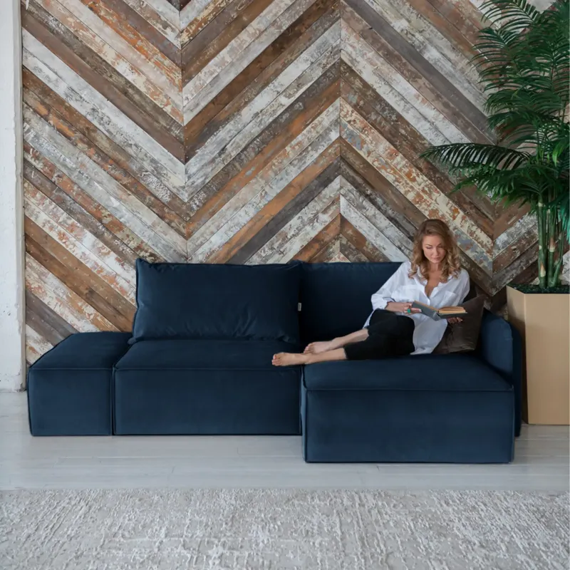 ПОРТЛЕНД Диван прямой с банкеткой синий ПОРТЛЕНД Диван прямой с банкеткой синий