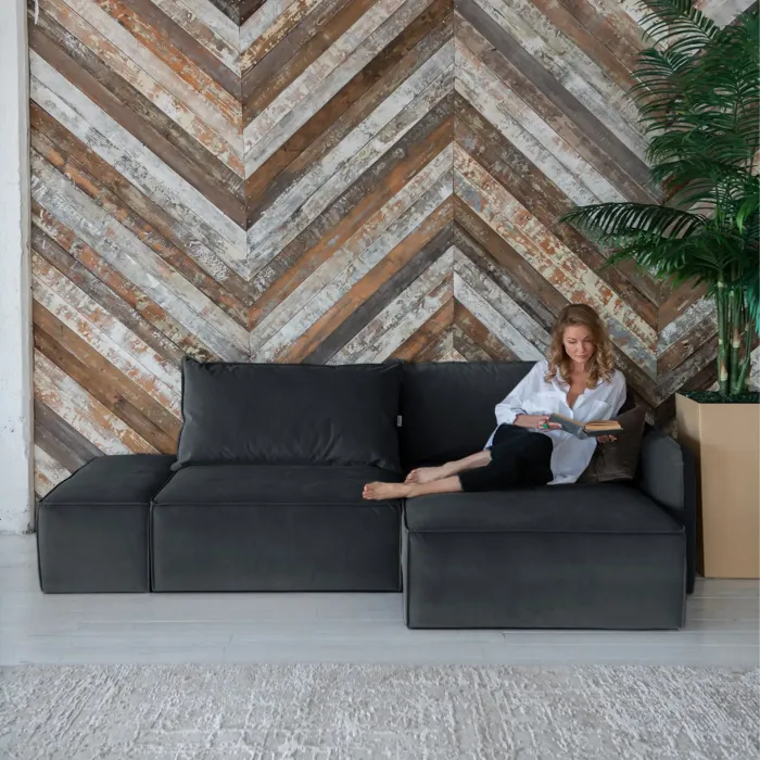 ПОРТЛЕНД Диван прямой с банкеткой серый