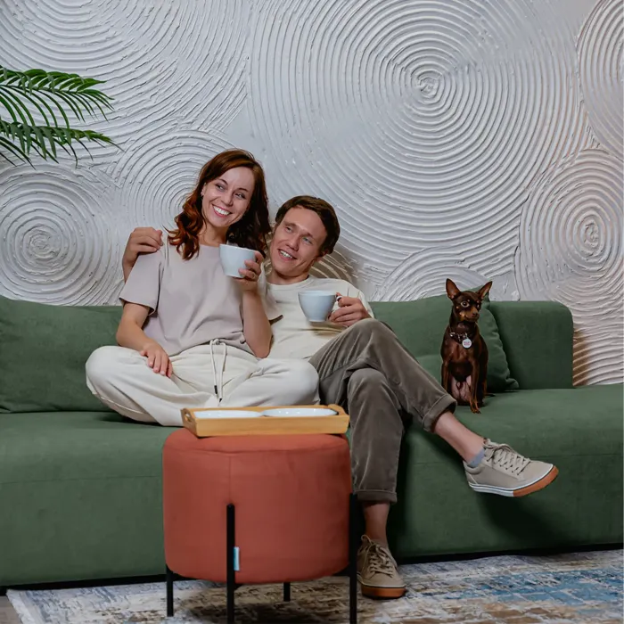 НОВЫЕ ЭМОЦИИ Диван прямой, темно-зеленый, банкетка справа