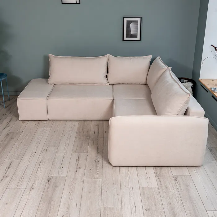 ПОРТЛЕНД 2XL Диван угловой с банкеткой светло-бежевый, букле