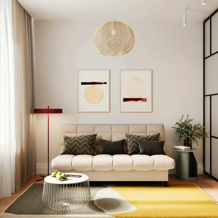 ЮТА Диван прямой бежевый ППУ , с черными ножками