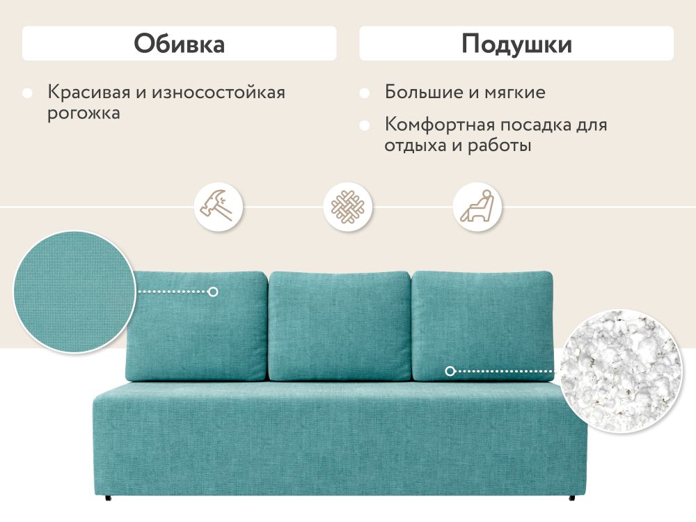 КАИР Диван прямой бирюзовый от D1 furniture купить с доставкой по Москве