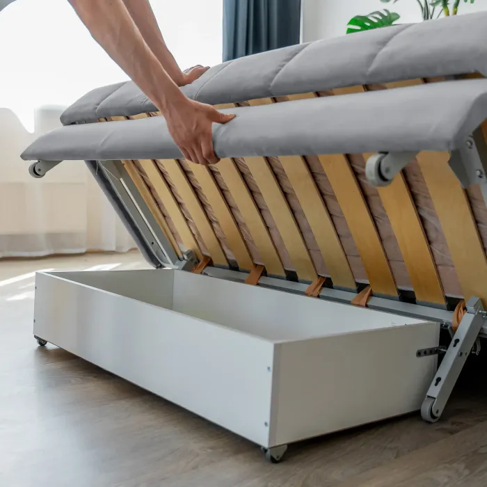 ГАРМОНИЯ СНА Кровать-диван прямой светло-серый, 160, ППУ