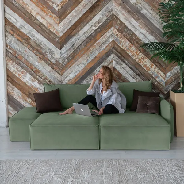 ПОРТЛЕНД Диван прямой с банкеткой зеленый