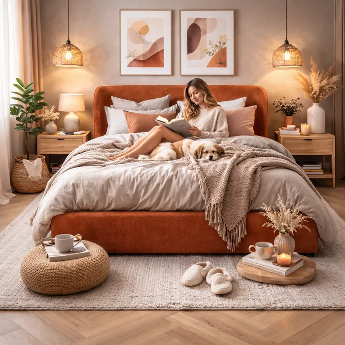 МЯГКОЕ ОБЛАКО Двухспальная кровать, терракотовый