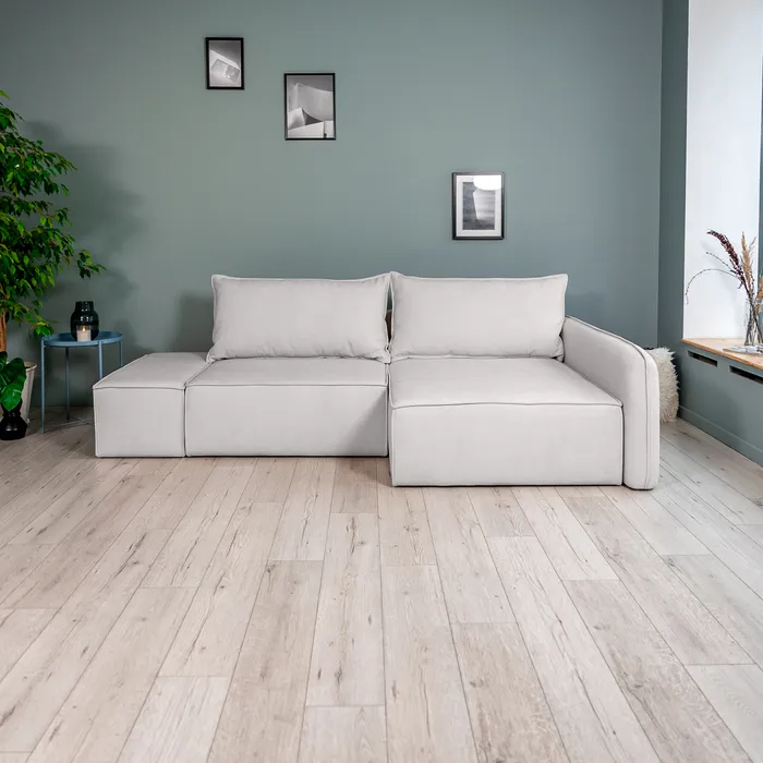 ПОРТЛЕНД Диван угловой с банкеткой светло-серый, букле