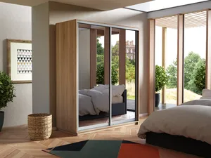 Экспенс Шкаф-купе двухдверный с зеркалом, 140х220х60, Бежевый