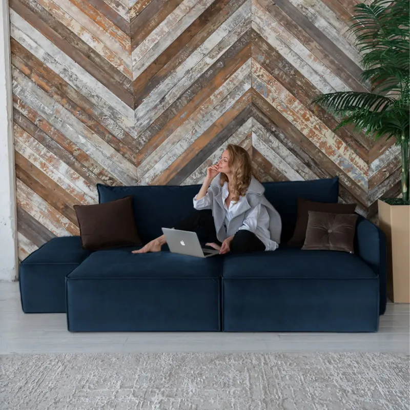 ПОРТЛЕНД Диван прямой с банкеткой синий ПОРТЛЕНД Диван прямой с банкеткой синий